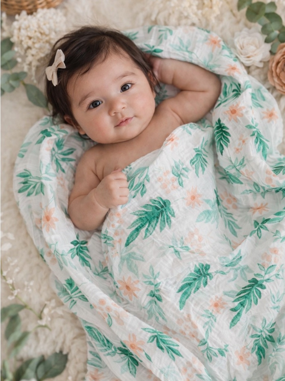 New Soft Bamboo Floral Palm Muslin Swaddle Blanket